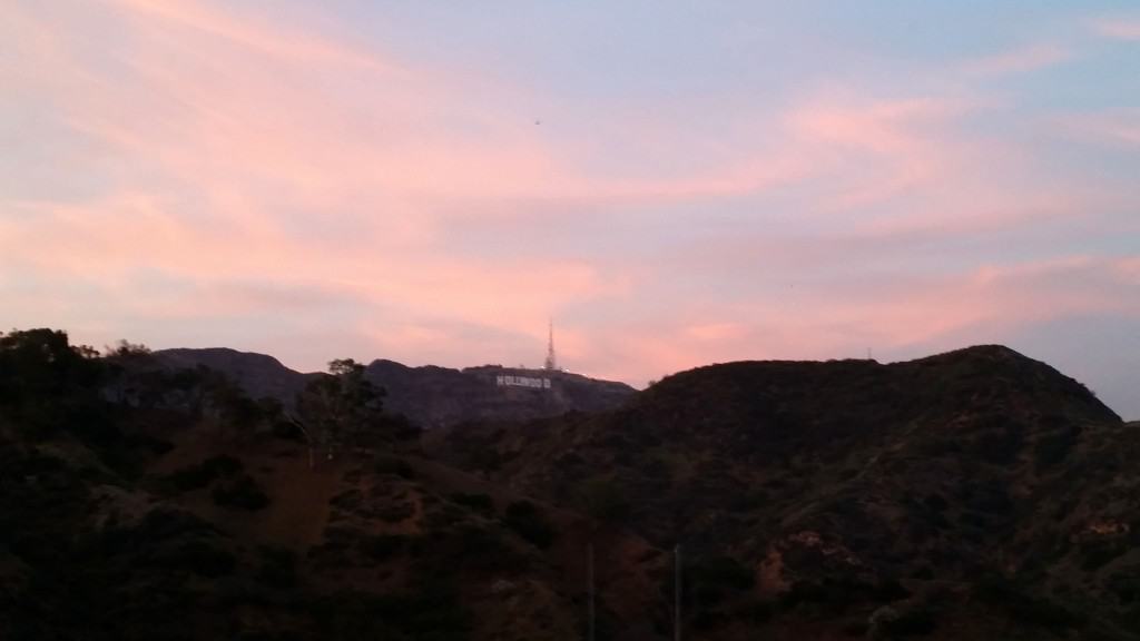 sunset over the Hollywood sign