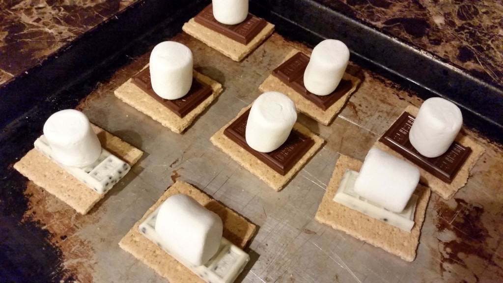 s'mores ready for the broiler
