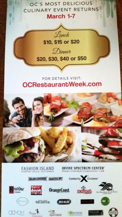 Orange County Restaurant Week March 1 – March 7