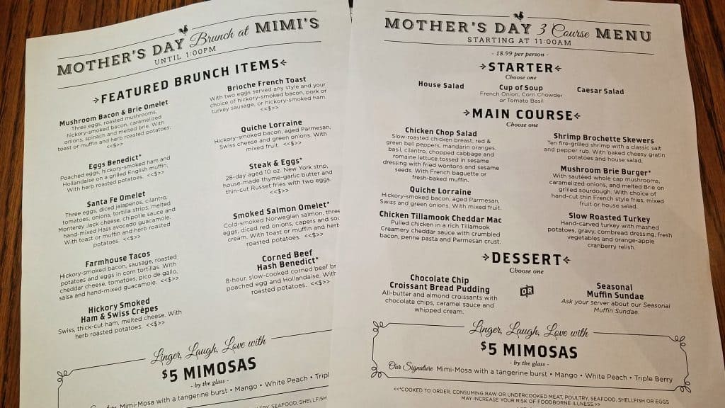 Mimi's Cafe Mother's Day Brunch Menu
