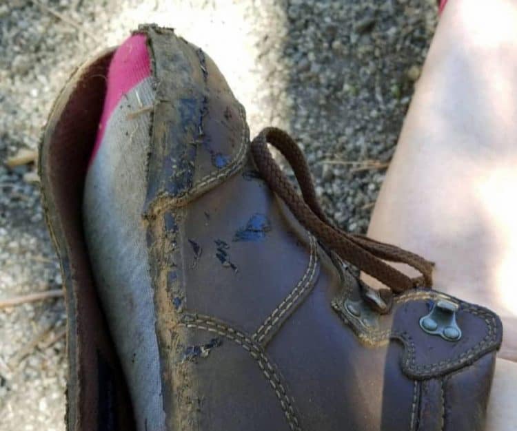 broken hiking shoe