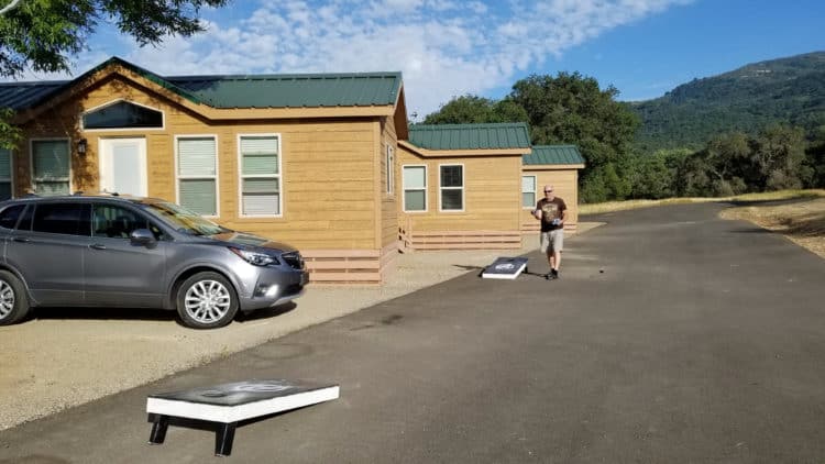 playing cornhole at rancho oso santa barbara rv resort