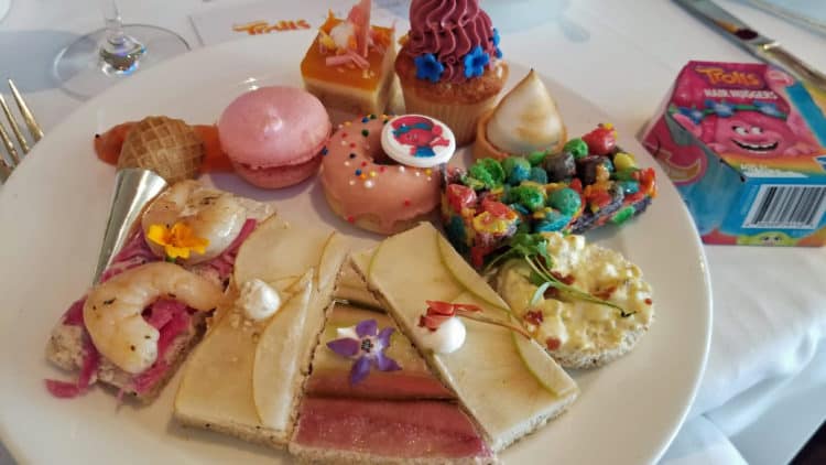 adult plate at the dreamworks trolls afternoon tea