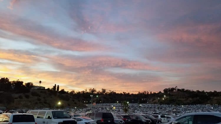 sunset over dodger stadium in los angeles