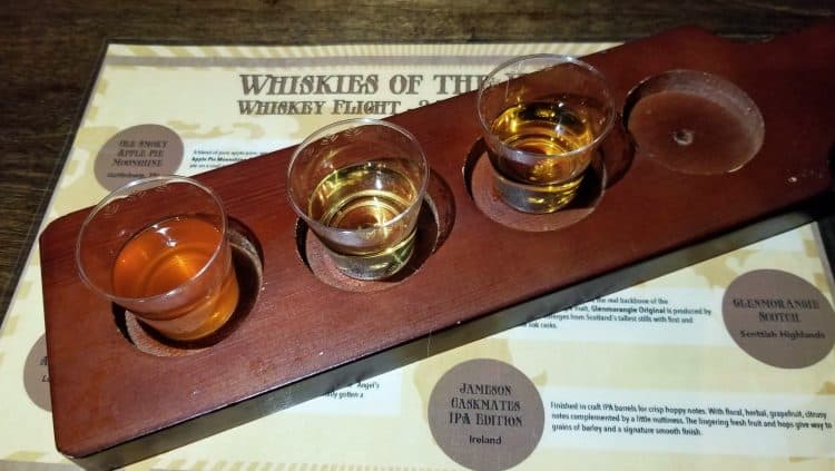 whisky flight at the barrel tasting room