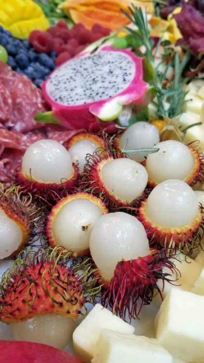 easy cheese board has rambutans