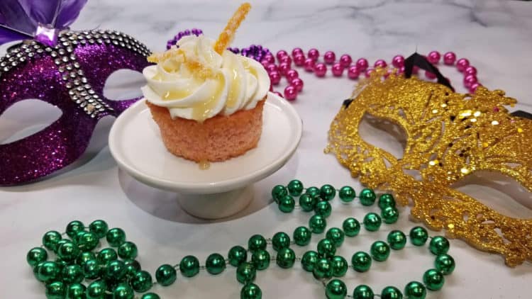 cherry mardi gras cupcake with bourbon glaze