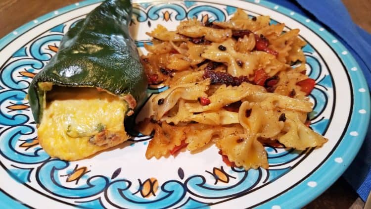 bacon cheese stuffed pasilla peppers and veggie pasta