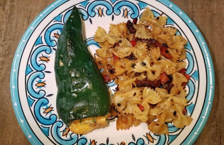 bacon cheese stuffed pasilla peppers and veggie pasta