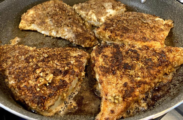 halibut in frying pan