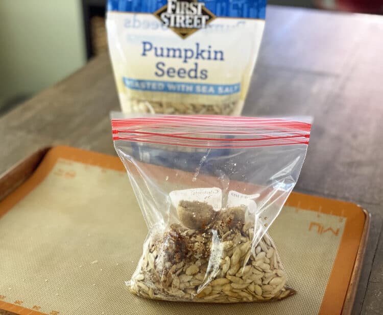 roasted pumpkin seeds in bag