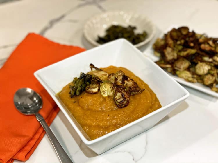 roasted vegetable soup in a bowl