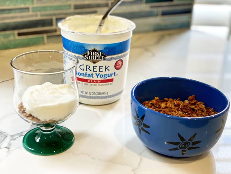 making a granola parfait using frozen food recipes