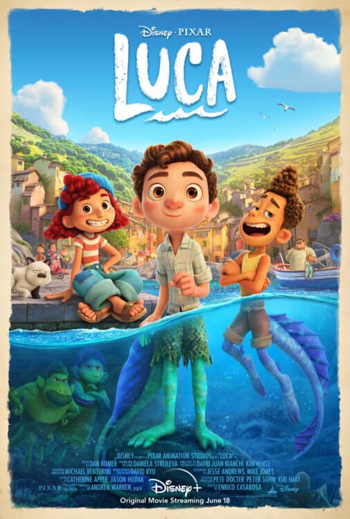 Luca official movie poster sea monsters in Italy