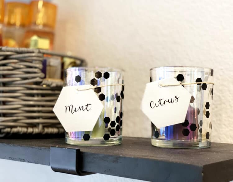 candle holders with tags made with Cricut maker