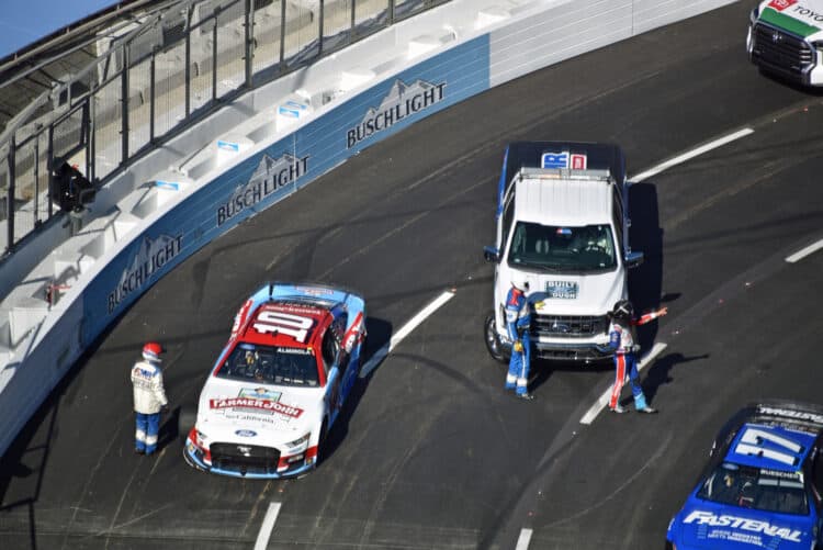 Almirola pointing at car who punted him into the wall