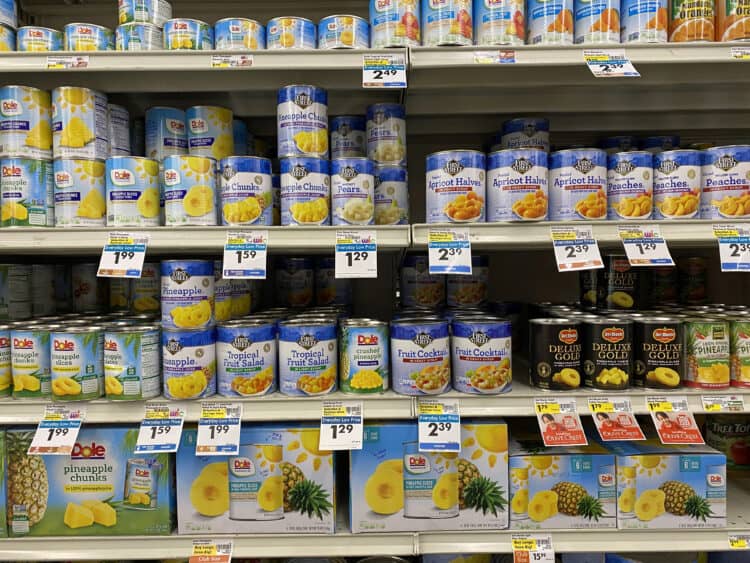 canned fruit at smart and final for restocking the pantry
