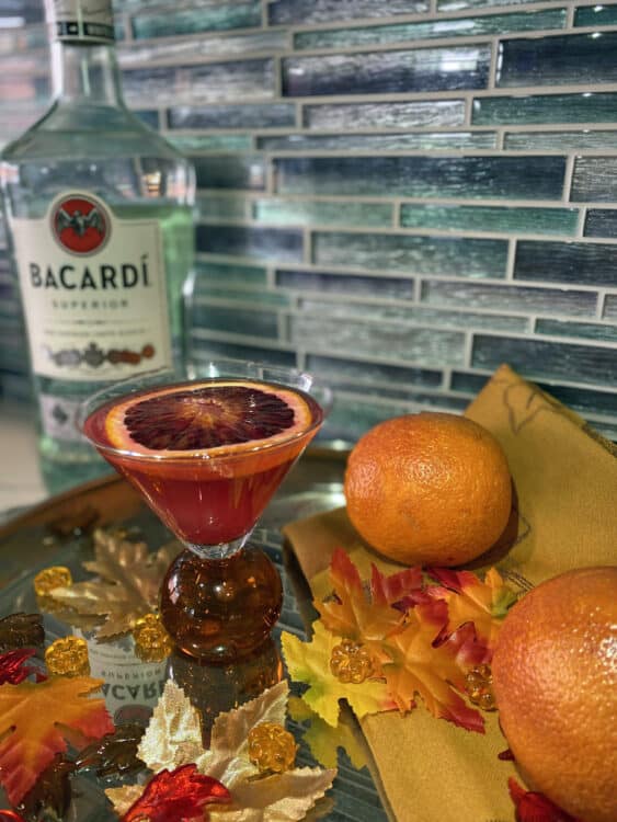 blood orange slice on cocktail