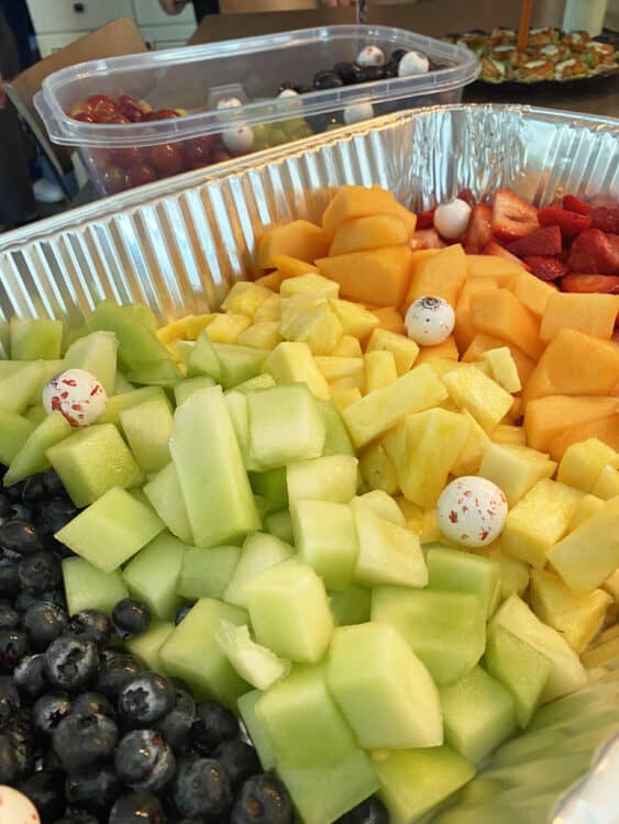 Halloween fruit tray with candy eyeballs