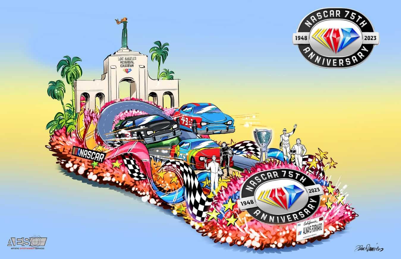 The Amazing 2023 NASCAR Rose Parade Float Celebrating 75 Years of Racing!