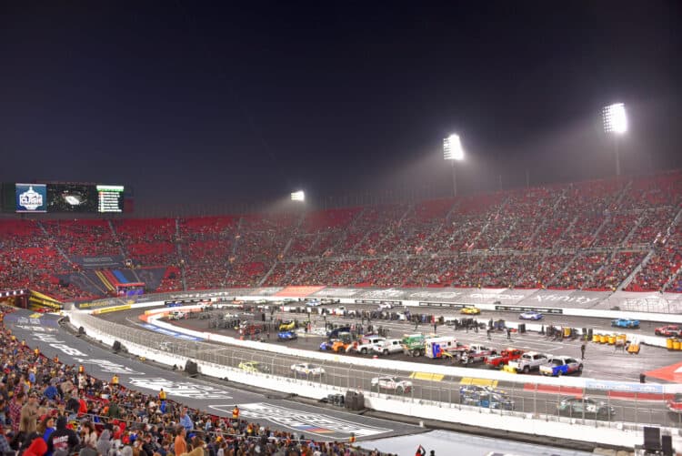 night view of the 2023 Busch Light Clash NASCAR race at the Los Angeles Coliseum