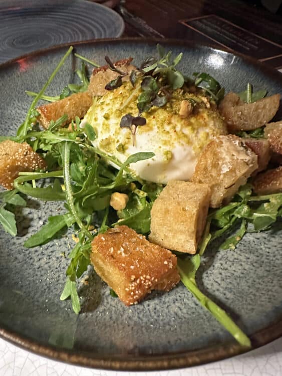 burrata salad at the frame restaurant at the Paris pullman