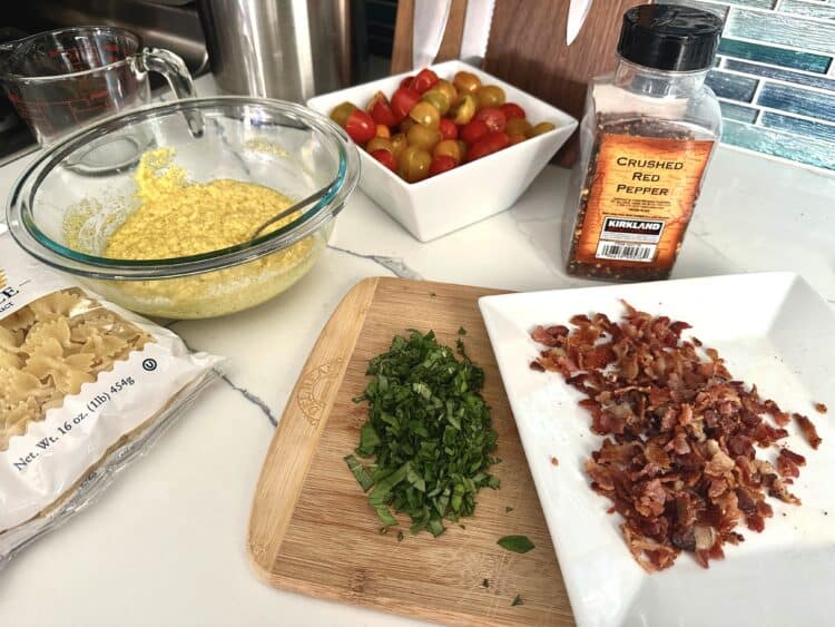 mise en place for spicy carbonara