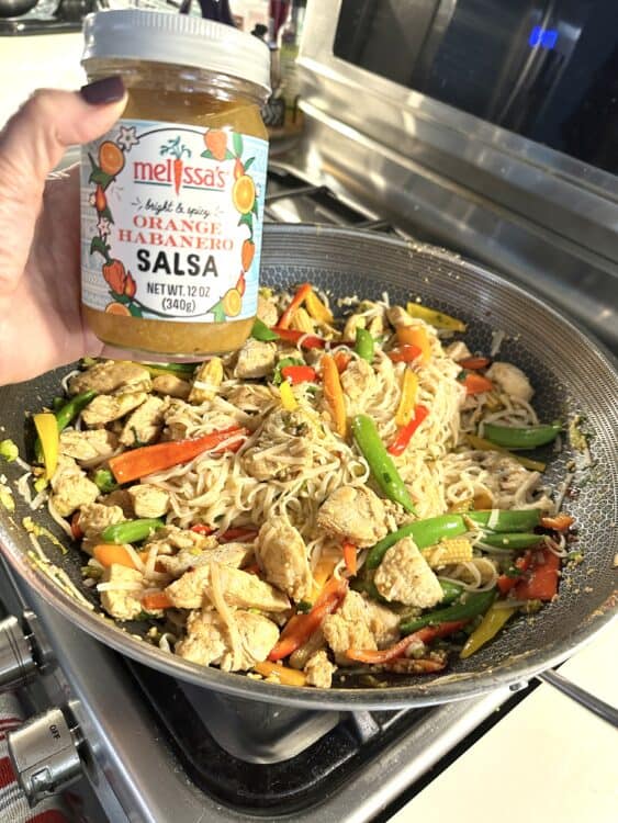 easy spicy noodles recipe with orange habanero salsa