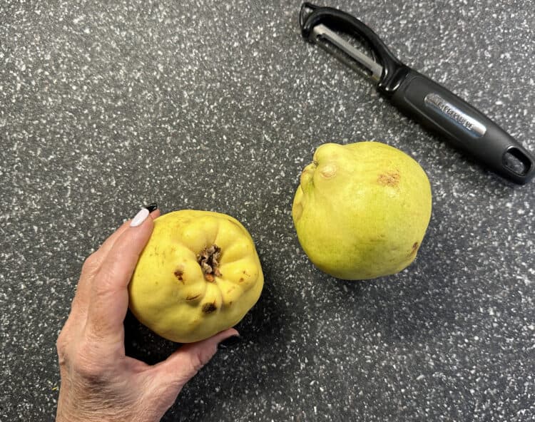 chopping up quince fruit