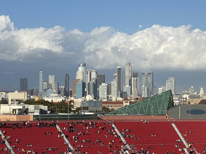 Los Angeles skyline at the LA Coliseum