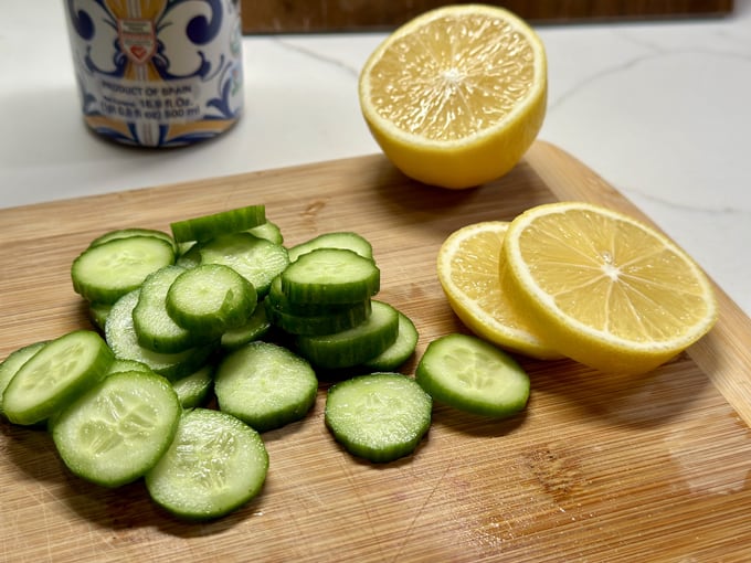 mini cucumbers and lemon for salmon bowls