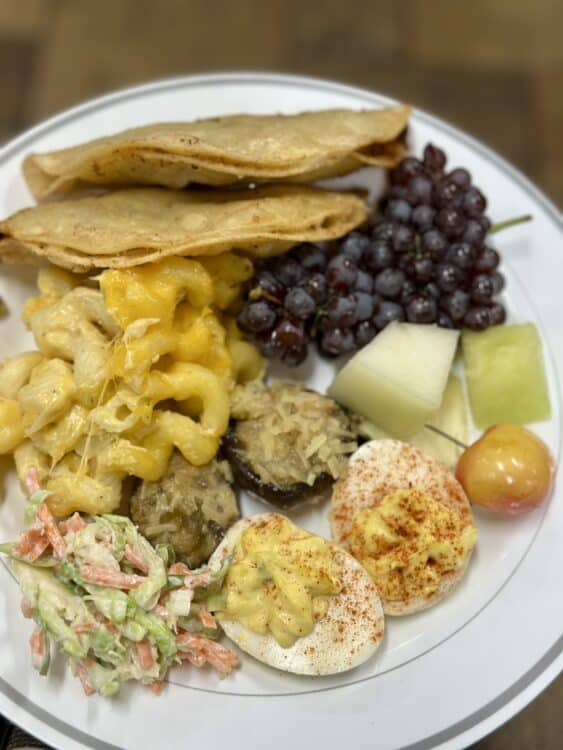 Melissa's Produce Summer fruit and hatch pepper demo 2025 plate of food prepared by Chef Tom Fraker