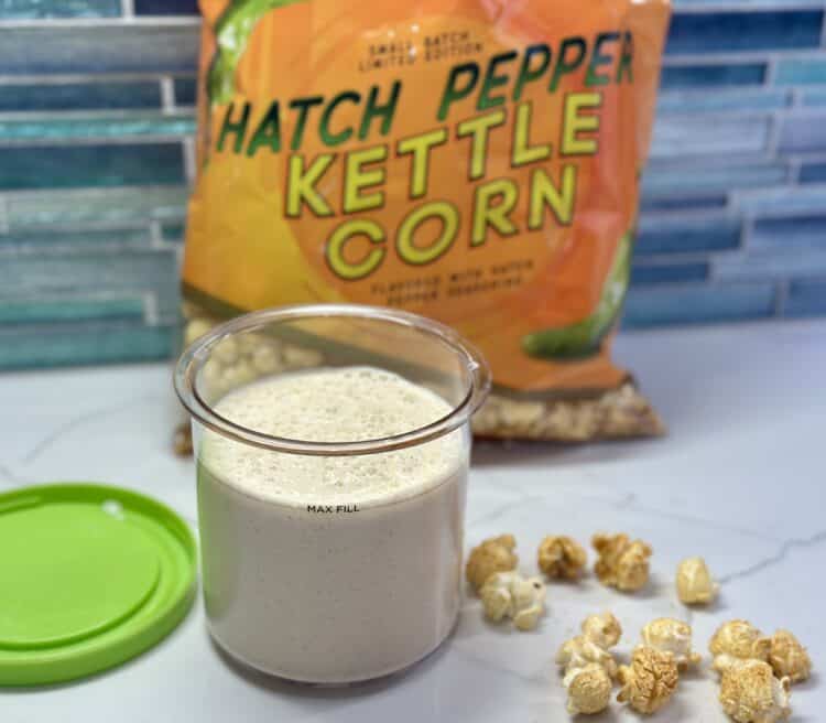 Ninja Creami high protein ice cream recipe with Melissa's Produce Hatch Pepper Kettle Corn infused into the fairlife milk