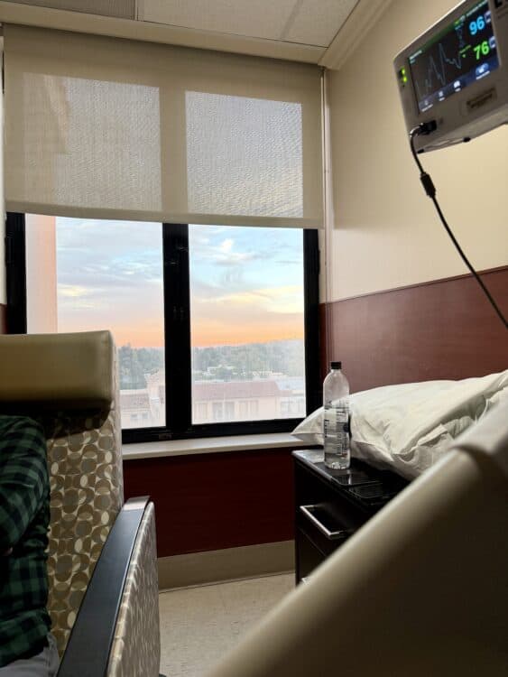 private hospital room with window view in post about my hospital packing list for back surgery