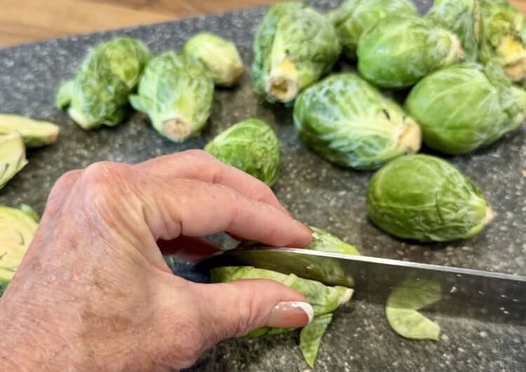 chopping Brussels sprouts