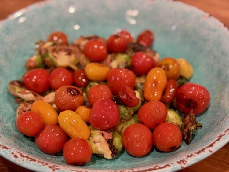 the roast veggies in the pan