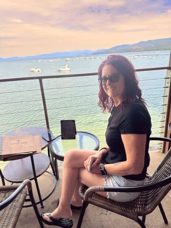 at the lake sipping wine in mid-afternoon