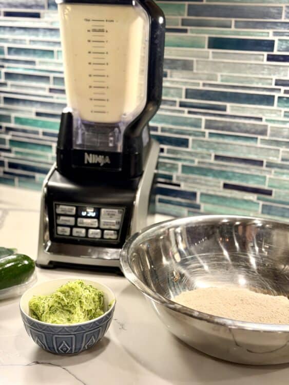 making high-protein zucchini bread with a Ninja blender