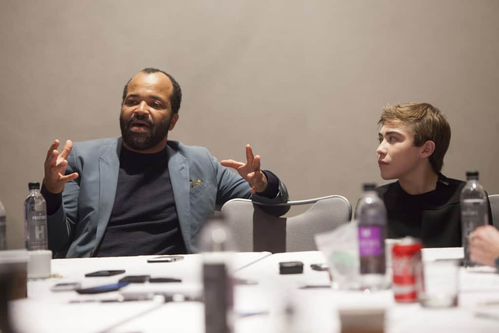 Jeffrey Wright and Raymond Ochoa attend the The Good Dinosaur Press Day in Los Angeles on November 15, 2015. Photo by Patrick Wymore. ©2015 Disney•Pixar. All Rights Reserved.