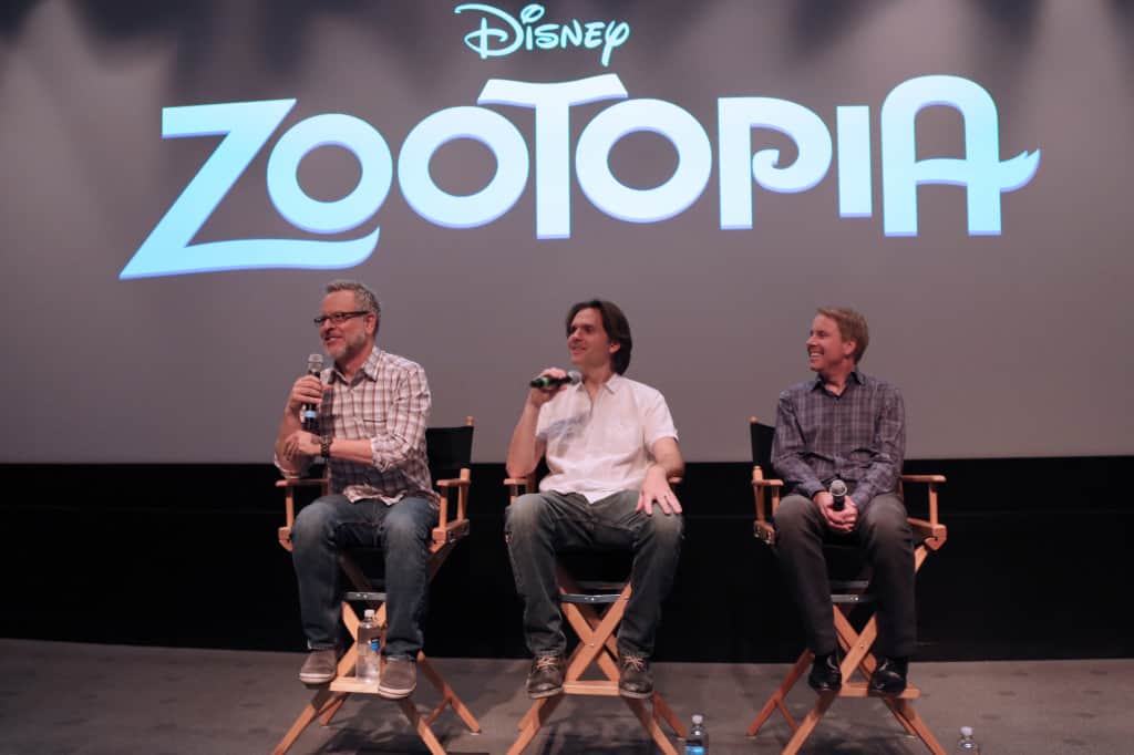 Directors Rich Moore & Byron Howard and Producer Clark Spencer present at the Zootopia Long Lead Press Days on October 27, 2015 at the Walt Disney Studios Tujunga Campus. (Photo by Alex Kang. ©2015 Disney. All Rights Reserved.)