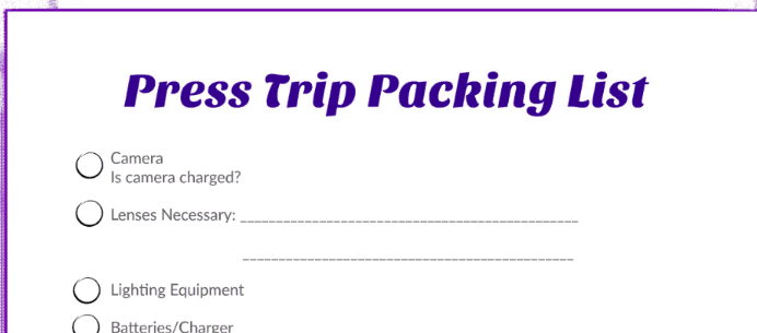 Packing List for Press Trips: Print This and Stay Organized